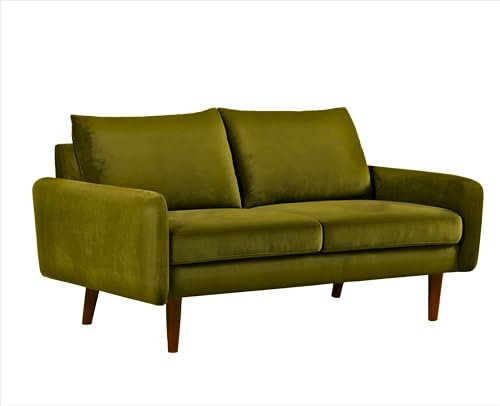 Container Furniture Direct Kent Velvet Loveseat Sofa for Modern Living Rooms and Compact Spaces, Comfy 2 Seater Couch Studio Apartment Furniture with Sleek Design, Olive Green - Thumbnail 3