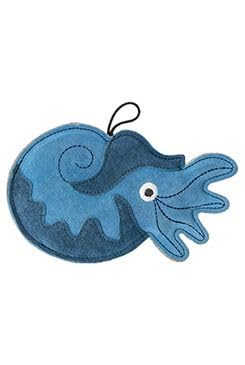KIWI WALKER Leather Nautilus Dog Toy - Natural & Eco-Friendly Chew Toy, Made from Leather & Coconut Fiber - Durable, Safe & Gentle on Teeth - Ideal Interactive Play - Blue