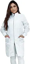 Jaleco Feminino Ziper Prata Branco Manga Longa Com Punho