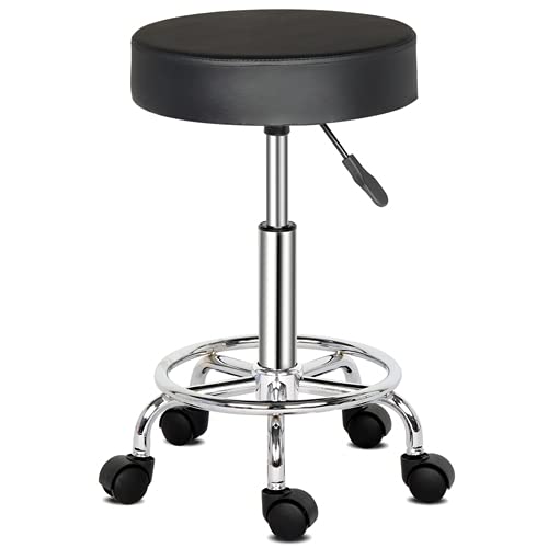 TactFire Tabouret de Massage, Tabouret de Travail Rond pivotant à 360°, Réglable en Hauteur, Capacité de Charge de 150kg, pour Les Salons, Instituts de beauté, Cliniques, Bureaux (Noir) Cover