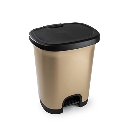 CABLEPELADO Cubo basura plastico apertura pedal 18 Litros - Cubo Reciclar - Cubo con pedal 18L- PP5 - plástico resistente color Dorado