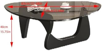EASYSOUL Modern Glass Coffee Table, 32.68" D x 22.44" W x 15.75" H, Abstract Round Tea Tables for Living Room Home Office Industrial Cocktail Tables (Black-Gray Glass, 32.68")