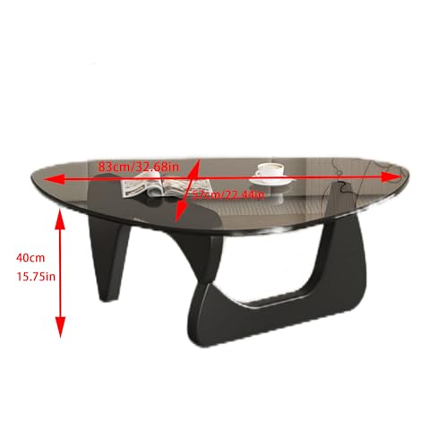 EASYSOUL Modern Glass Coffee Table, 32.68" D x 22.44" W x 15.75" H, Abstract Round Tea Tables for Living Room Home Office Industrial Cocktail Tables (Black-Gray Glass, 32.68")