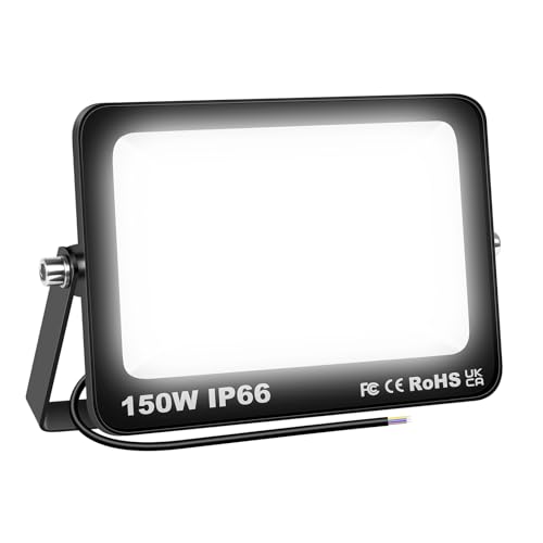 SKYWORLD Focos LED Exterior 150W, 15000LM Proyector LED Exterior, 6000K Blanco Frío Luz de Seguridad, Impermeable Luz de Inundación Iluminación para Garaje Patio Jardín Terraza Parque Estadio Obra