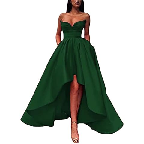 Sexy Sweetheart Prom Dresses 2023 Long High Low Bridesmaid Dresses Party Gowns for Women with Pockets Emerald Green Cover