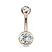 FIFTH CUE 14G Black Titanium IP 316L Double CZ Barbell Belly Ring (5pcs Gold Rose Gold Steel Black Rainbow)