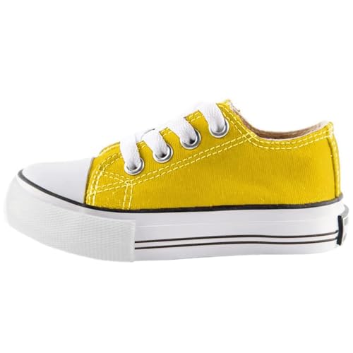 Mvlsoct Boys And Girl Low Top Canvas Kids Lace Up Sneakers Yellow thumb #2