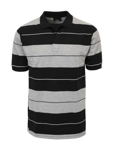URBANJ Men's Striped Pique Polo Shirt Short Sleeve Regular Fit
