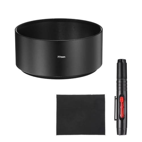 Capucha para lente PATIKIL, montaje de enfoque largo, estándar con rosca metálica, 77 mm, incluye paño y bolígrafo de limpieza, color negro miniatura 1