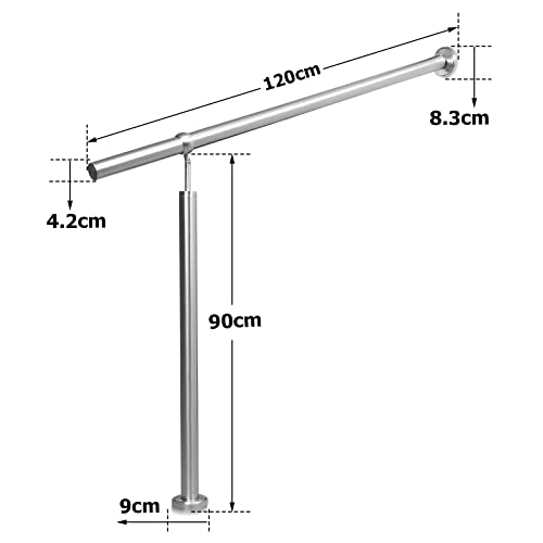 Ikodm Edelstahl Eingangsgeländer Treppengeländer, Geländer Handlauf Winkel Einstellbar inkl. Zubehör, Innen&Außen Wandhandlauf für Treppen Garten, 120cm