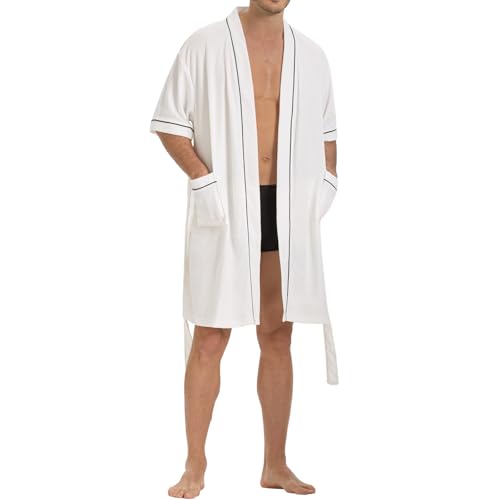 SIORO Waffle Knit Robe for Men, Short Lightweight Bathrobe with Kimono & Pockets, Short-Sleeves Summer Loungewear for Spa2