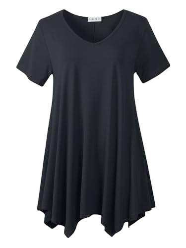 LARACE Plus Size Tops for Womens Summer Clothes Short Sleeve Shirts Casual V Neck Tunic Asymmetrical Blouses(Deep Gray 3X)
