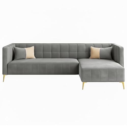 Image of SOCOZI Stylluxe 6 Seater Velvet Fabric RHS L Shape Sofa Set for Living Room |Fabric L Shape Sofa Set for Home & Office (Light Grey)