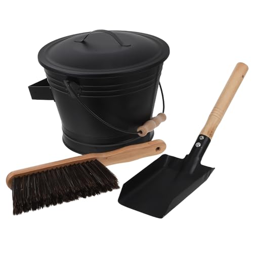 NOLITOY Wood Stove Accessories Kit Fireplace Cleaning Tools Set with Heat Resistant Metal Ash Bucket Shovel Broom for Indoor Outdoor Hearth Maintenance