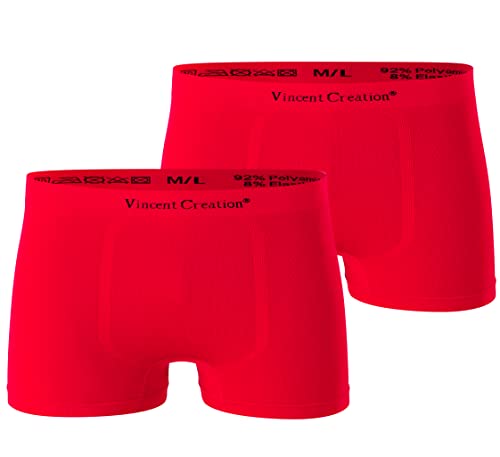 Vincent Creation 2er Pack Hochwertige Herren Seamless Boxershorts-Pant (S/M, rot/rot)