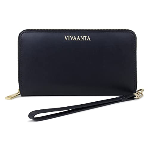 VIVAANTA® Damen geldbörse aus echtem schwarzem Premium-Rindsleder mit RFID-Schutz, große Damengeldbörse mit vielen Kartenfächern, Geldbörse mit Münzfach Cover