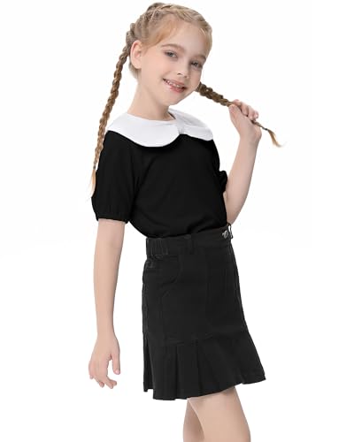 Girls Peter Pan Collar with Cute Bow Puff Short Sleeve Kids Fashion Shirts Summer Top Blouse4