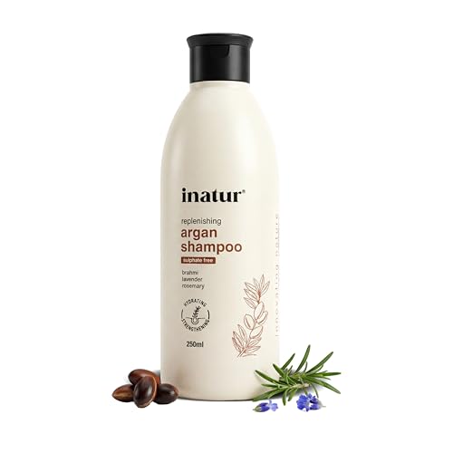 Image of inatur Argan Shampoo For Dry & Frizzy Hair | Promotes Growth & Control Hair Fall | Sulfate-Free Nourishing Hair Cleanser | With Brahmi, Lavender & Rosemary | Color-Safe for Men & Women | 250ml