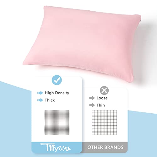 Image of TILLYOU Toddler Pillowcase 2 Pack with Zipper,Silky Soft Microfiber 13 inch x 18 inch Kids Travel Pillow Cases, Gray & Pink