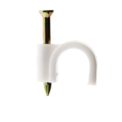 Zenitech - Lote de 100 Ganchos de Fijación Ø9 mm - Plástico Resistente - Clavo para Hormigón Incluido - Para Cables y Tubos - Larga Duración - Certificado CE - Blanco