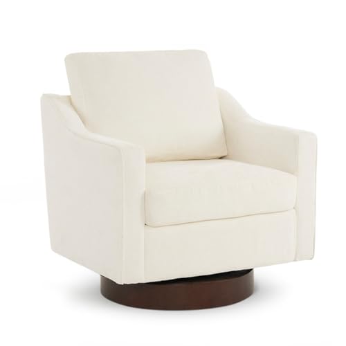 Image of VINGLI Tub Chair, 360° Swivel Armchair, Comfy Accent Chair with Walnut Base