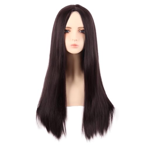 MapofBeauty 28 Pulgada/70 cm Lado Monocromático Longitud de Pelo Recto de Alta Temperatura Fibra Pelucas de Moda (Oscuro Marrón)