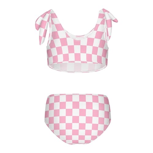 Wusikd Coral Checkerboard Girls Swimsuits Two Piece Swimwear Bikini Set for for Girls Size 7-8T2