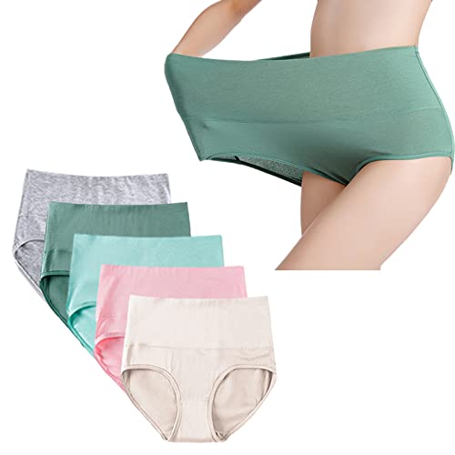 Jamron Mujer Talla Grande Pack de 5 Braguita Cintura Alta Stretch Ropa Interior Bragas Slip Cómodas Verde + Gris + Azul Claro + Desnudo + Rosado 5XL