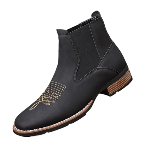 Shoes for Men, Business Embroidering Design Ankle Boots, Fashionable Round Toe Boots for Daily Wear, Male All-Match Shoes for Daily Wear