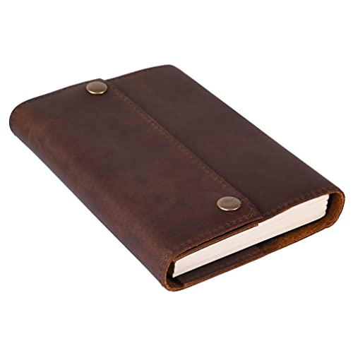 Leather Drawing Journal Daily Travel Diary, Antique Handmade Vintage Bound Rustic Writing Notebook, Genuine Buffalo Leather Unlined Cream Paper, Art Sketchbook, 5x7 Inches -Brown
