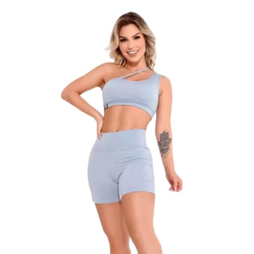 Conjunto Fitness Grace Azul Claro Academia Feminino BRAZILIAN FITNESS AQN (Azul Claro, G)