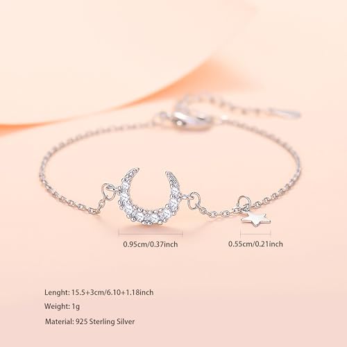SUYACS 925 Sterling Silver Star Moon Bracelets for Women Dainty 14K Gold Plated CZ Crescent Link Bracelet Lucky Friendship Charm Chain Bangle Jewelry Birthday Gifts for Mom Daughter Friends4