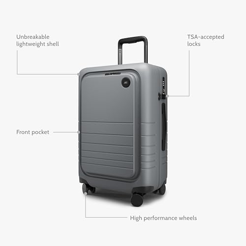 Image of Monos Carry-On Pro Plus Luggage 23 Inch - Hardside Spinner Suitcase with TSA Lock & Laptop Front Pocket | Airline Approved, 42L Polycarbonate Rolling Carry On | Fits 16 inch Laptop | Storm Grey