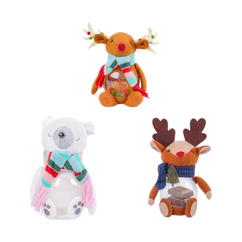 ZHUMCCY Tarro Navideño - Contenedor Suave Para Alimentos | 3 Piezas De Botes De Golosinas Temáticos Navideños Para Armario Escritorio Encimera Despensa Hogar Aula
