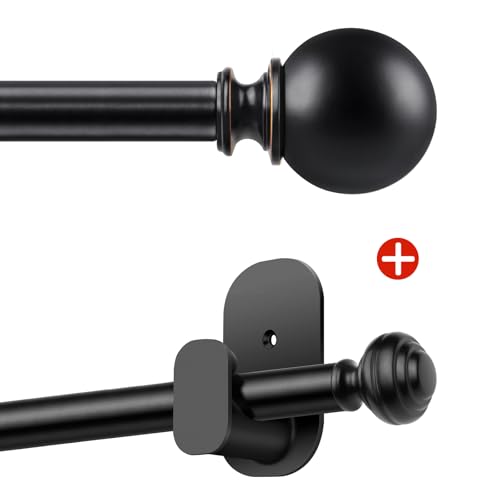 KAMANINA Bundle of 32 to 58 inches Curtain Rods, Round End 2 Pack and No Drill Curtain Rods 2 Pack, Black