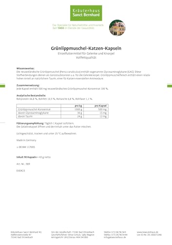 Grünlippmuschel für Katzen von Sanct Bernhard – 90 Kapseln