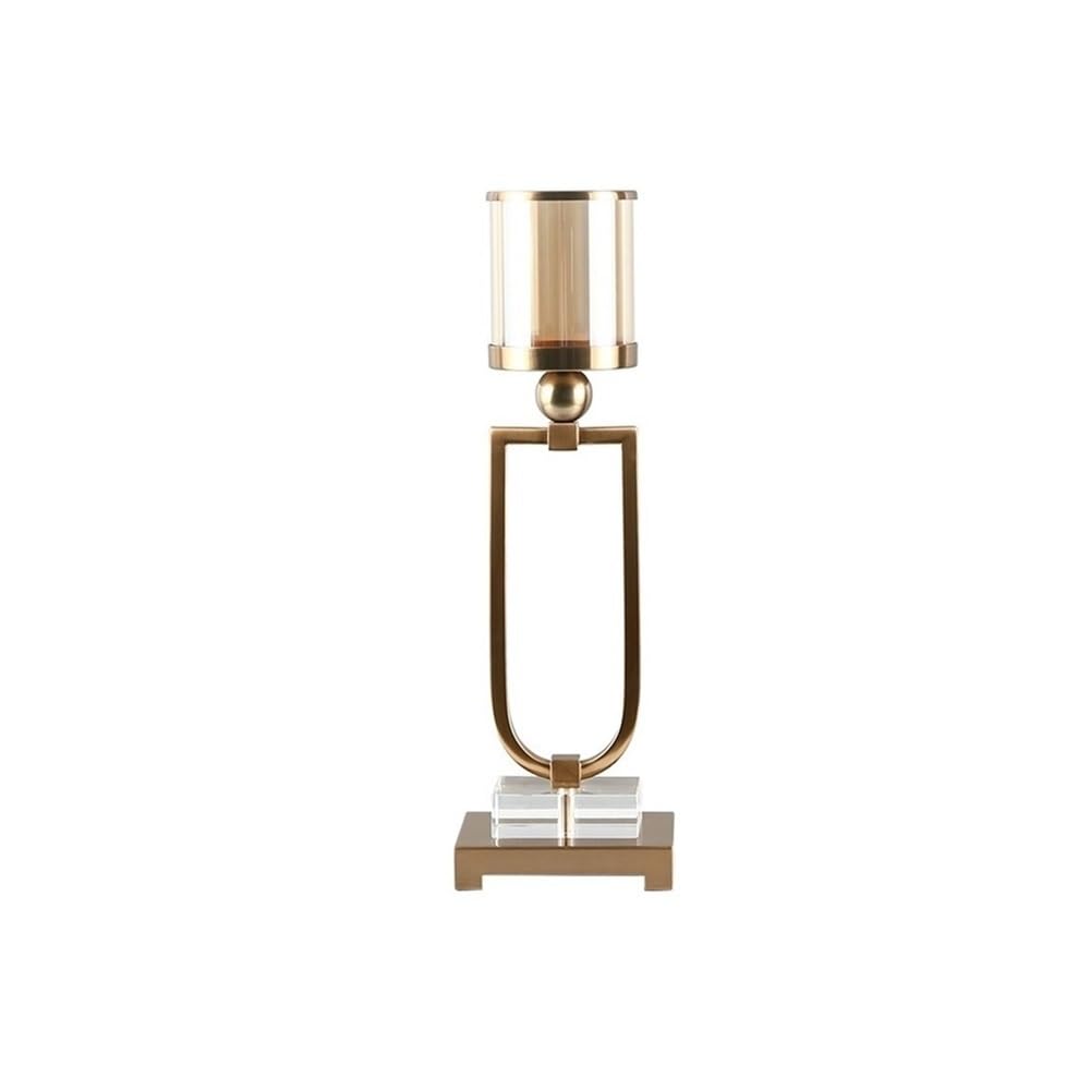 Candle Holder Retro Aromatherapy Candlestick Ornaments Light Luxury Metal Decoration Crystal Glass Candle Holder(L)