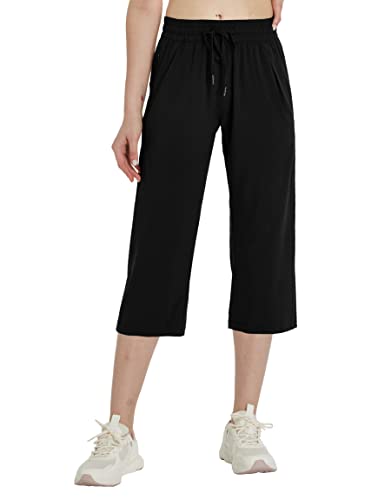 ChinFun Caprihose für Damen, lässig, Sommer, weites Bein, leicht, schnell trocknend, bequem, lockere Jogginghose mit Taschen Cover