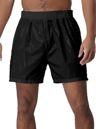 Men's Wet Look Shorts Side Zipper Swim Trunks Loose Slim Fit Shorts Quick-Dry Swimsuit