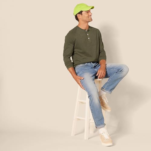 Amazon Essentials Camisa Henley de Manga Larga de Ajuste Entallado Hombre, Verde Oliva Mezcla, L