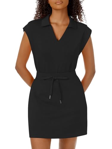 Ensemble Tennis Femme 2 Pièces Noir S | Jupe-Short et Chemise Manche Courte d'Été