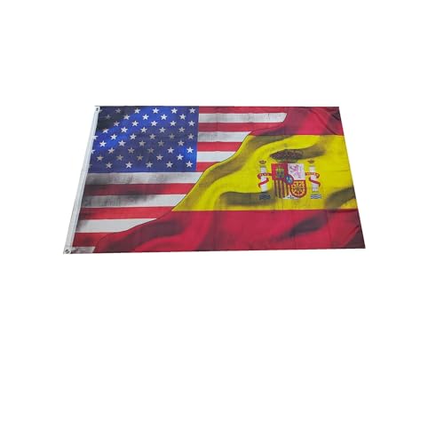 Stormflag Bandera Hispania Estados Unidos 3x5ft Bandera España Estados Unidos 90x150cm poliéster 90g, de metal costura doble con ojal