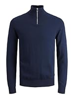 JACK & JONES Herren Dünner Strickpullover | Stehkragen Sweater mit Reißverschluss | Langarm Basic JJEEMIL, Farben:Navy, Größe Pullover:XL