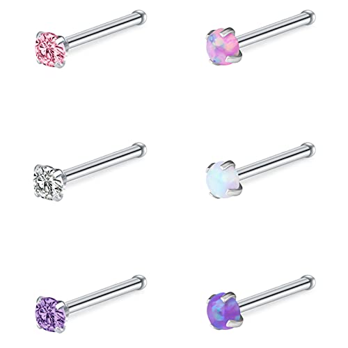 incaton Piercing Nez 20G L Forme Piercing au Nez 6 Pcs Piercing Nez Anneaux Acier Inoxydable Artificielle Opale CZ Nez Bijoux pour Hommes Femmes Cover