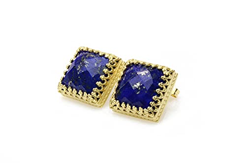 Boucles d'oreilles lapis lazuli carrées or 14k Anémone avec boîte cadeau