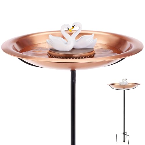 Good Directions Copper Bird Bath with Swans 18 Inch - Handcrafted Outdoor Garden Water Feature