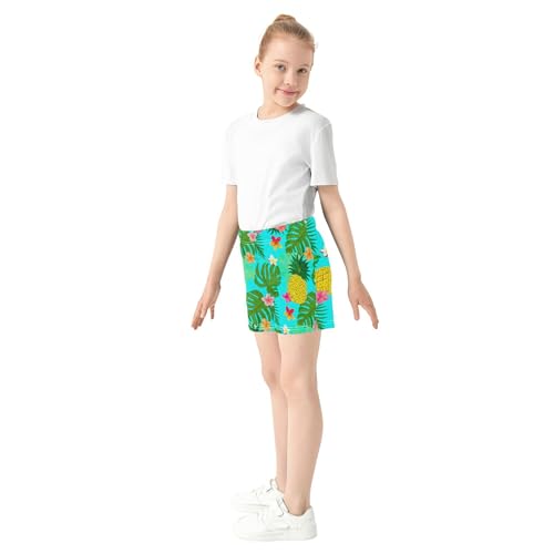 Girls Athletic Tropical Pineapples Green Leaves Cute Youth Summer Casual Pajama Shorts Comfy Soft Activewear, X-Small4