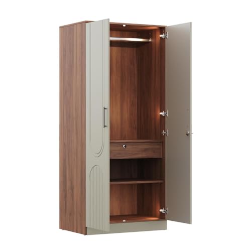 Image of Wakefit Wardrobe for Bedroom | 3 Yr Warranty | Cupboard for Bedroom, Almirah, Wooden Wardrobe, Comes with LED light, Multi-Shelves, Drawer & Hanger, Density:680-750 kg /m, Free Installation(Tyrian-CB)