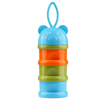 ベビー ミルクケース 離乳食保存容器 ミルクボックス 粉ミルク容器 ベビー用品 携帯 持ち運び 持ち歩き 小分け 外出 おでかけ 携帯ケース クマの形 3層ミルクストック ブルー