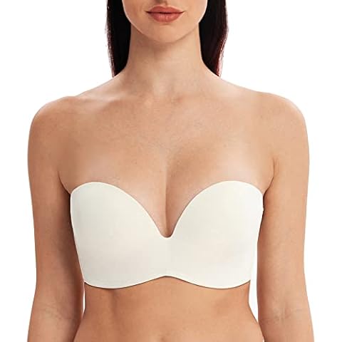 MELENECA Women's Stay-Put Multiway Wireless Lightly Padded Push Up Strapless Bra Off White 40B Cover